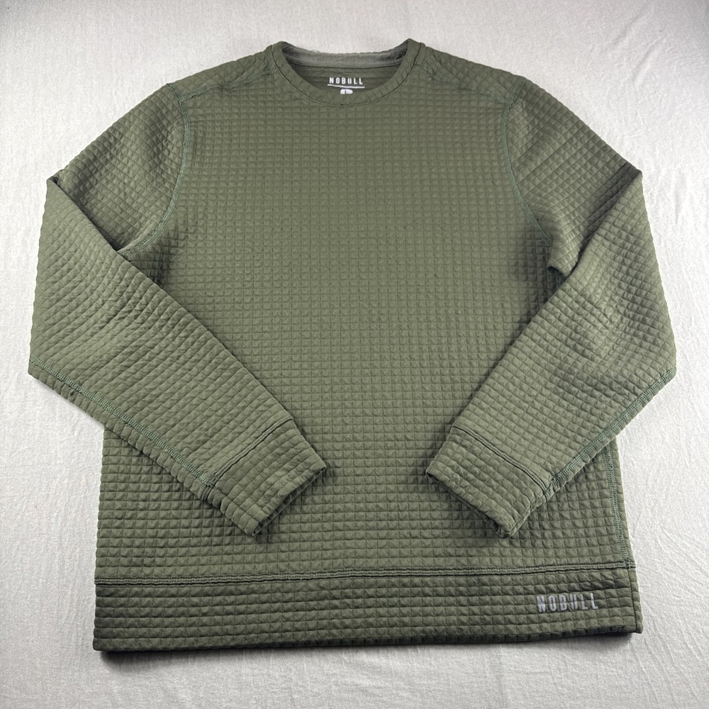 NOBULL Quilted Pullover Men L Army Green Crewneck Sweatshirt Performance Stretch